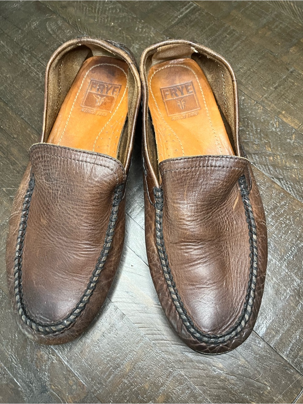 Frye Brown Leather Braided Moc Toe Slip-On Loafers 8.5 VGUC